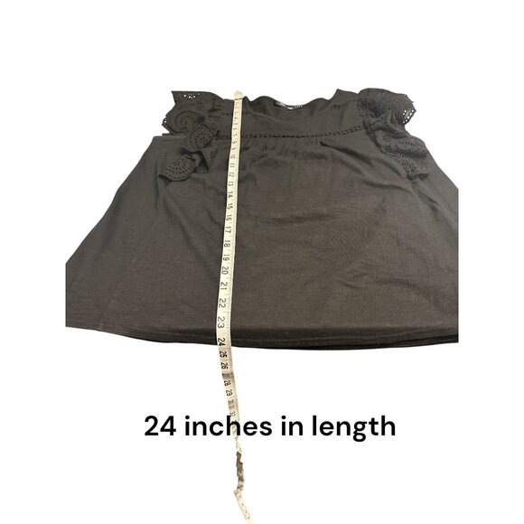 Black Doe & Rae Womens Eyelet Ruffle Sleeve Top M 100% Cotton - Picture 8 of 8